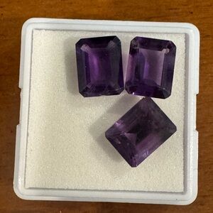 Set of 3 - 9x7mm emerald cut Amethyst gemstones